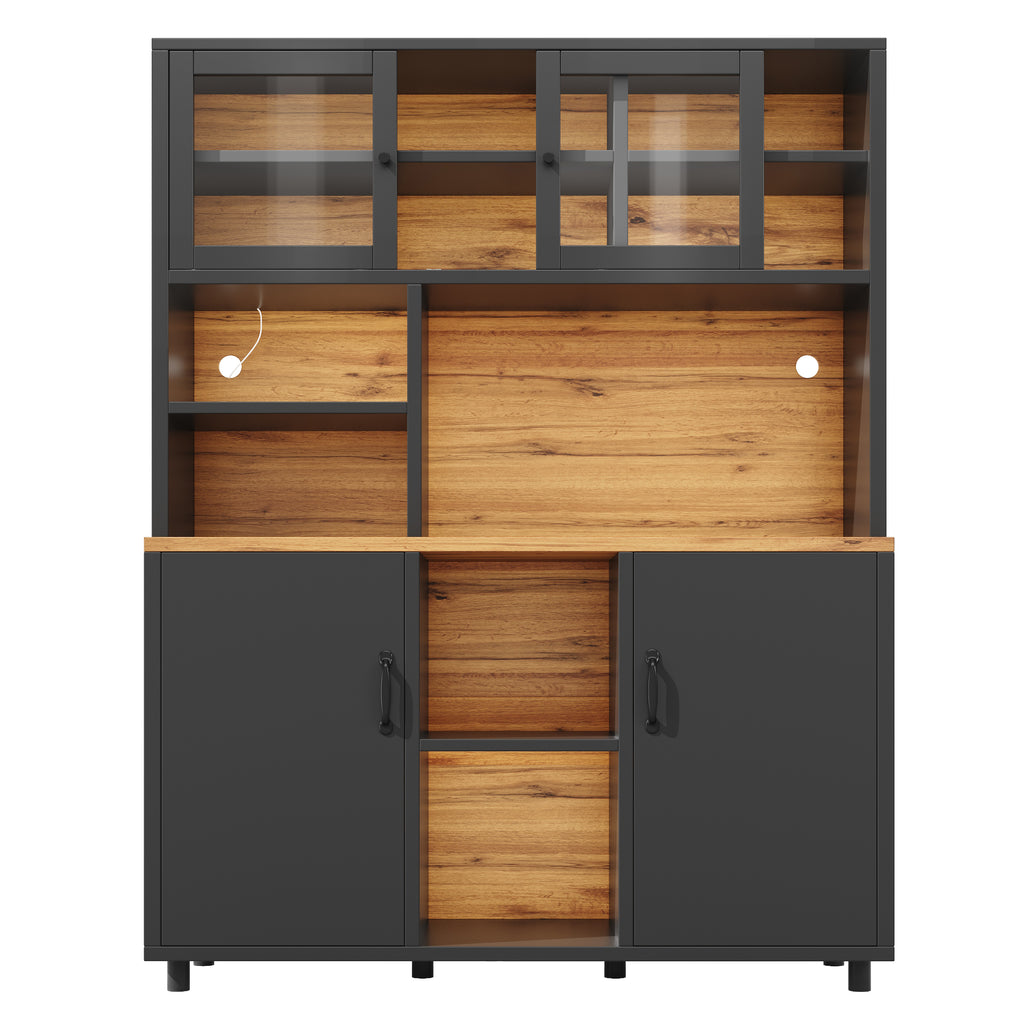 Tall cabinets for the living room, kitchen cabinet, dining room cabinet, cabinets with LED lighting, cabinet door with snack shelf, retro style, black