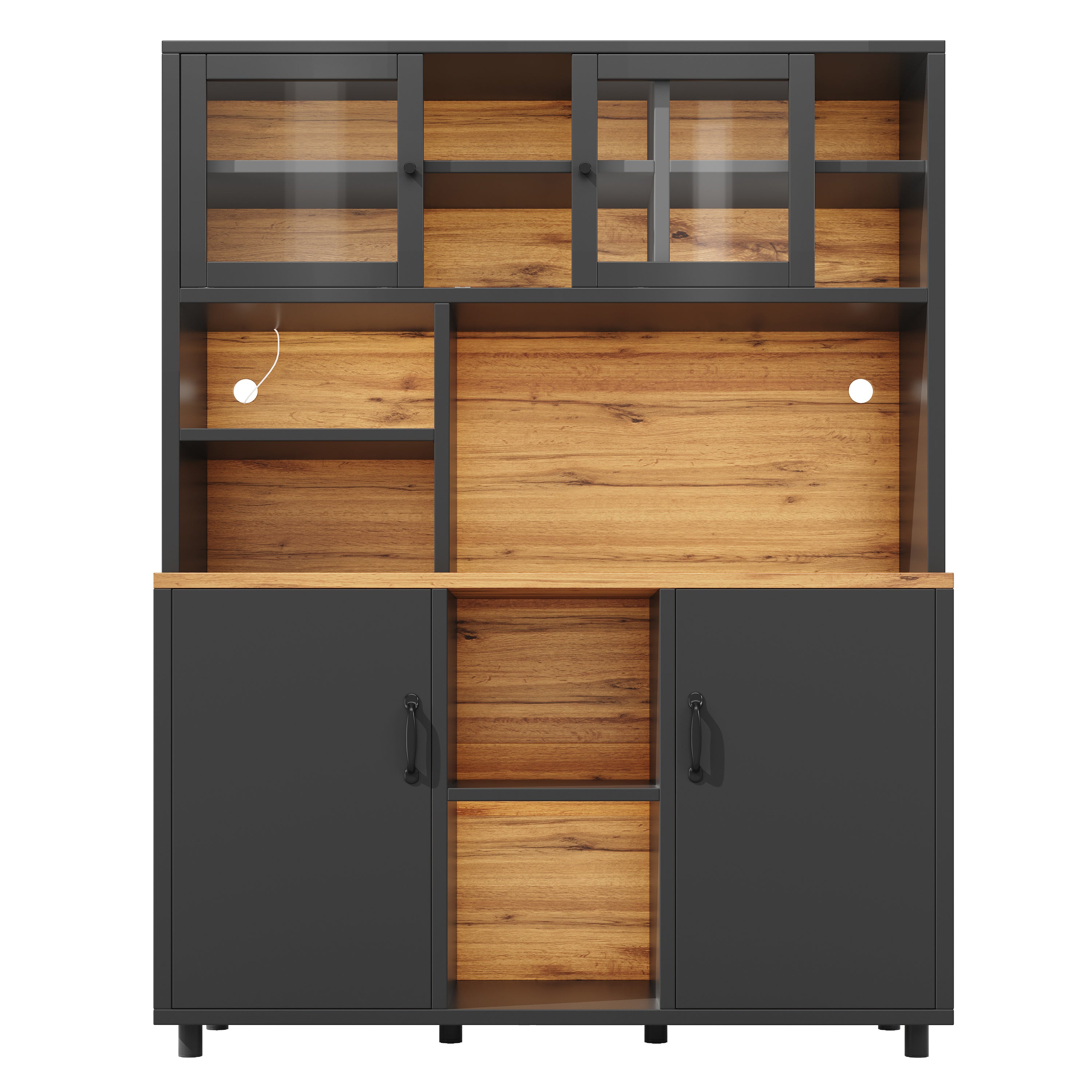 Tall cabinets for the living room, kitchen cabinet, dining room cabinet, cabinets with LED lighting, cabinet door with snack shelf, retro style, black