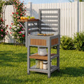 Outdoor wooden garden cabinet, weatherproof – tool shed with large stainless steel work surface and double shelf, grill station with additional storage space, weatherproof kitchen cabinet