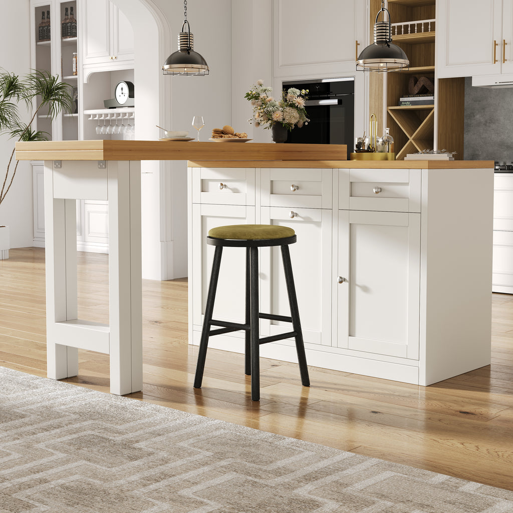 Extendable bar table with storage space, fold-out dining table with drawer and snack tray, pull-out bin holder (bin not included), space-saving design for small flats, kitchens, balconies,
White