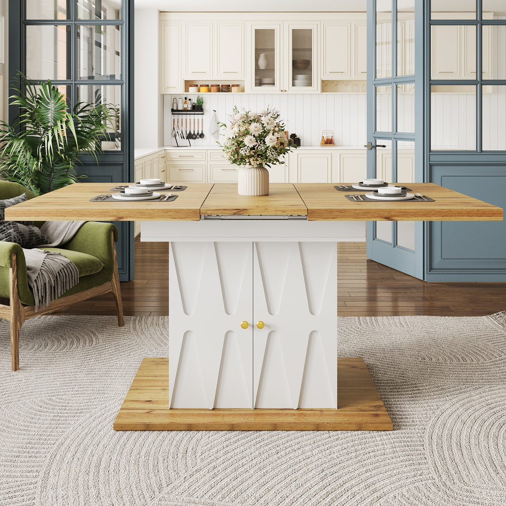 Extendable Dining Table with Relief Pattern - For Kitchen & Living Room, Wood Veneer Finish, Size 110x70x76.5cm (Extends to 140cm)