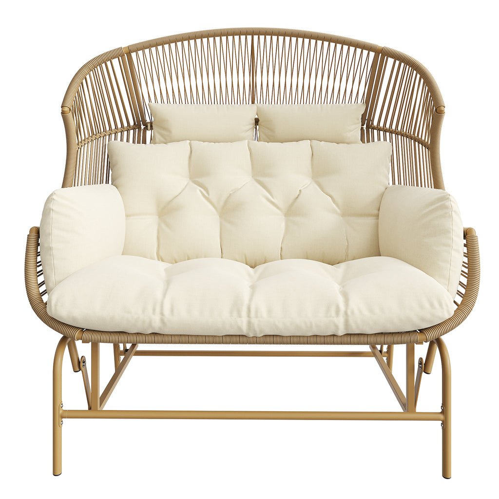 Garden Rocking Chair for Two, Patio Hanging Chair, Outdoor Swing Egg Chair, Rocking Chair, Garden Swing, Porch Swing for the Garden, Balcony, or Terrace, Beige