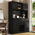 Kitchen Cabinet with Adjustable Shelves & Wine Rack, Tall Kitchen Cabinet with 4 Doors & 2 Drawers, Sideboard for Kitchen & Living Room, Buffet Cabinet, White/Balck