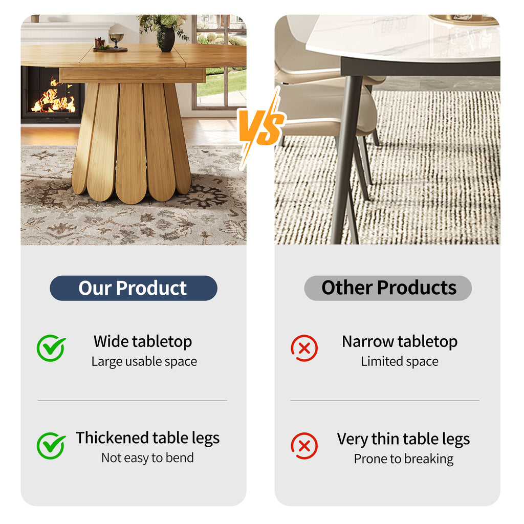 Extendable dining table, dining room table, kitchen table, balcony table, wooden dining table Round dining table, extends to oval, 118–158 cm, seats up to 6 people, natural color