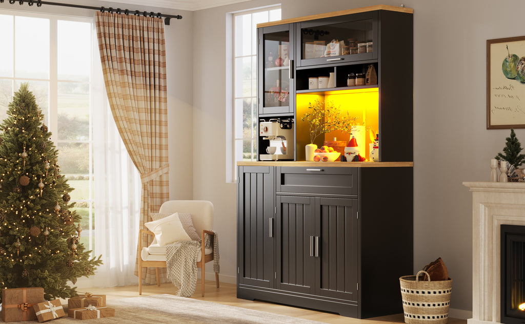 Tall Display Cabinet with LED Lighting - 104x40x180 cm Kitchen & Living Room Storage, White/Black