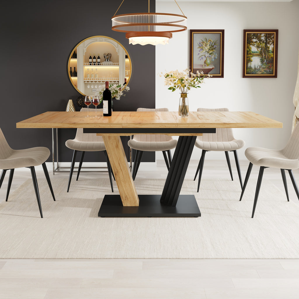Extendable table 120-160 x 80 x 76 cm, Kitchen table, extendable to 160 cm, suitable for kitchen and living room, tabletop with wood grain finish