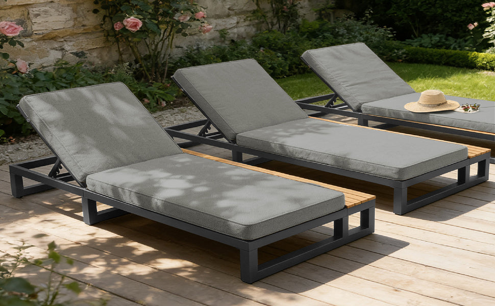 Outdoor Patio Daybed, Outdoor Lounger, Multifunctional Waterproof Sofa Bed, Sun Lounger for Patio, Adjustable Backrest Angle, Gray, right side