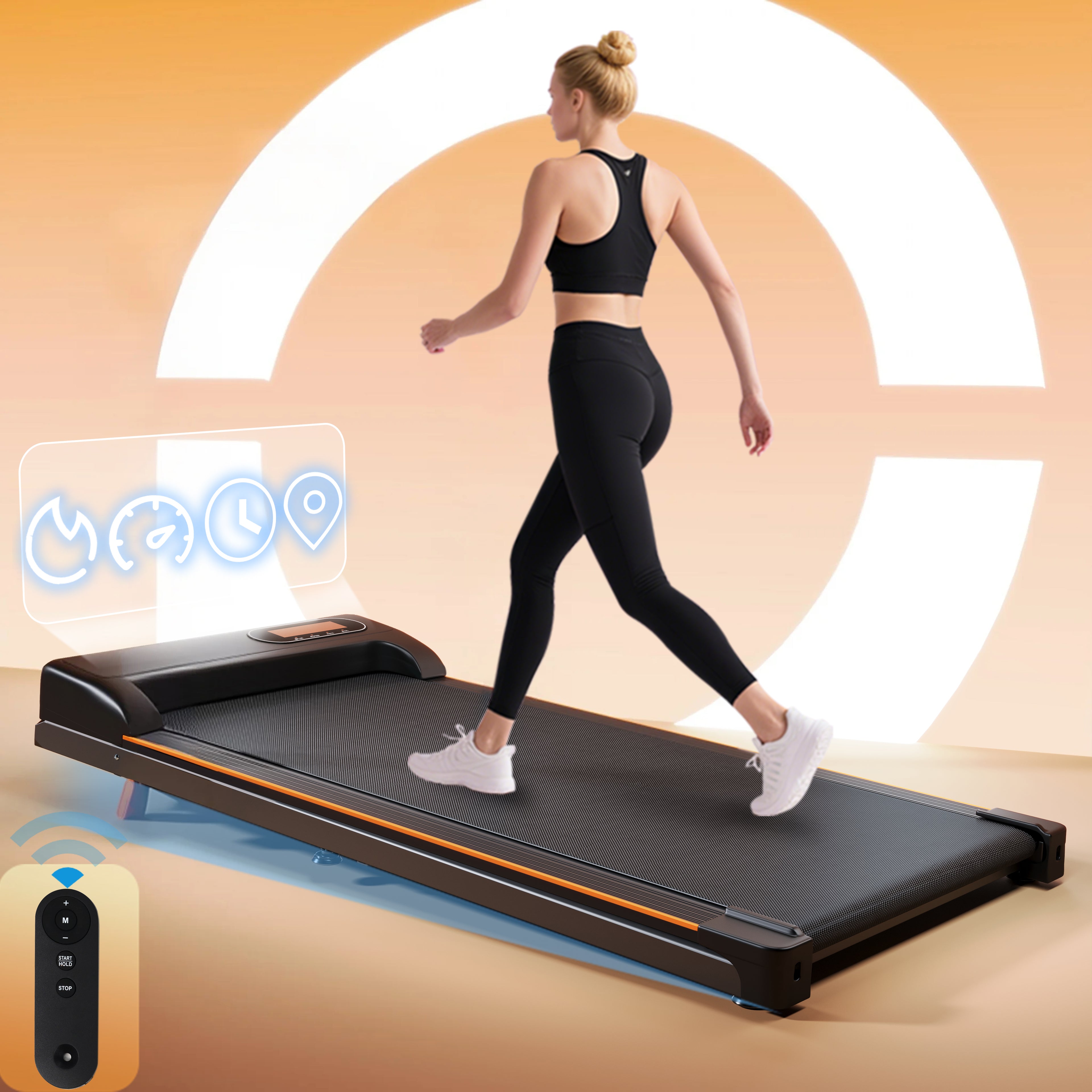 Folding Under Desk Walking Pad Treadmill with Adjustable Incline, 1-6 km/h Low Noise for Home & Office, LED Display, Magnetic Remote Control, Transport Wheels & Plug, Black.