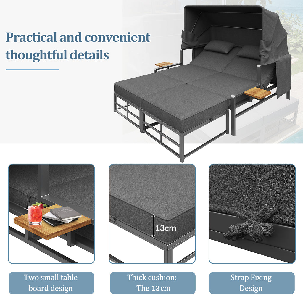 Garden lounge set for 2-4 people, sun lounger set, garden lounger for 2 people with foldable sunshade, outdoor sofa set, dining set for terrace, balcony, garden, indoor/outdoor use