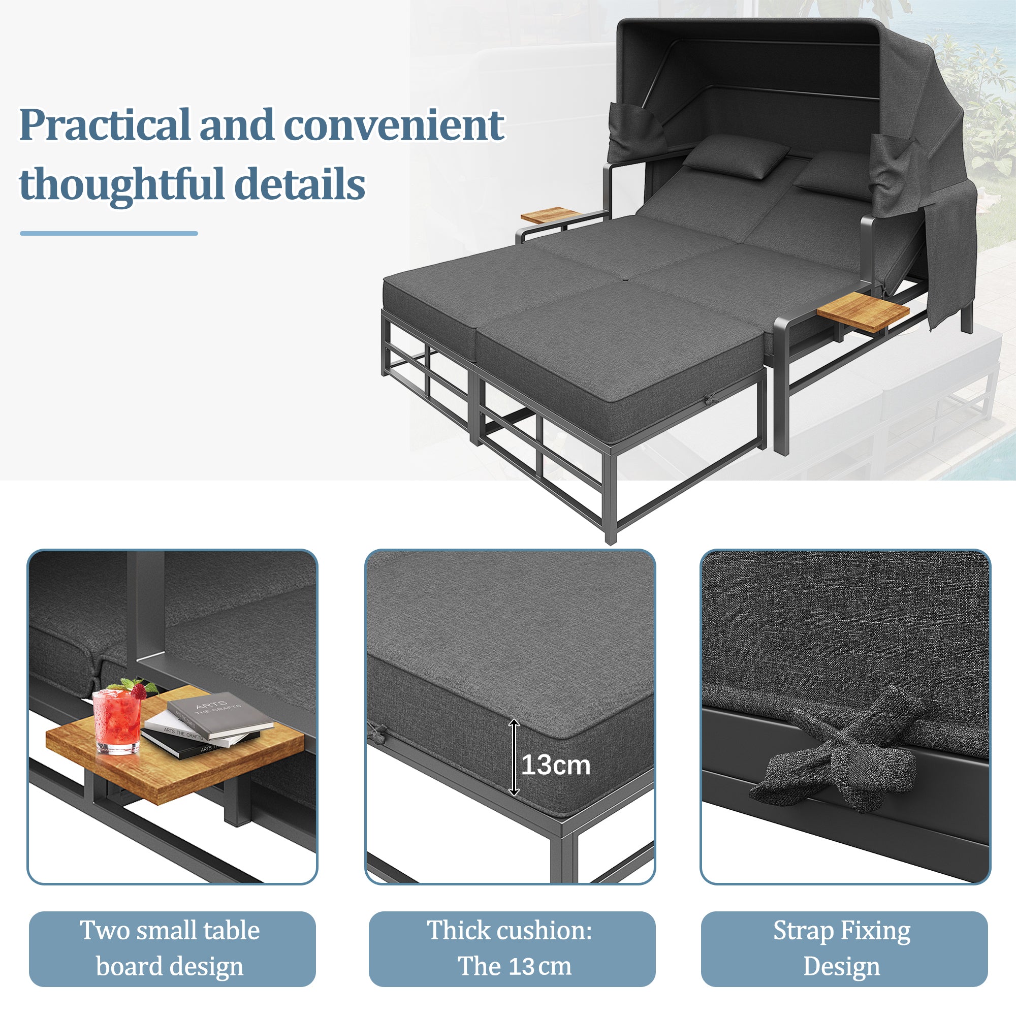 Garden lounge set for 2-4 people, sun lounger set, garden lounger for 2 people with foldable sunshade, outdoor sofa set, dining set for terrace, balcony, garden, indoor/outdoor use