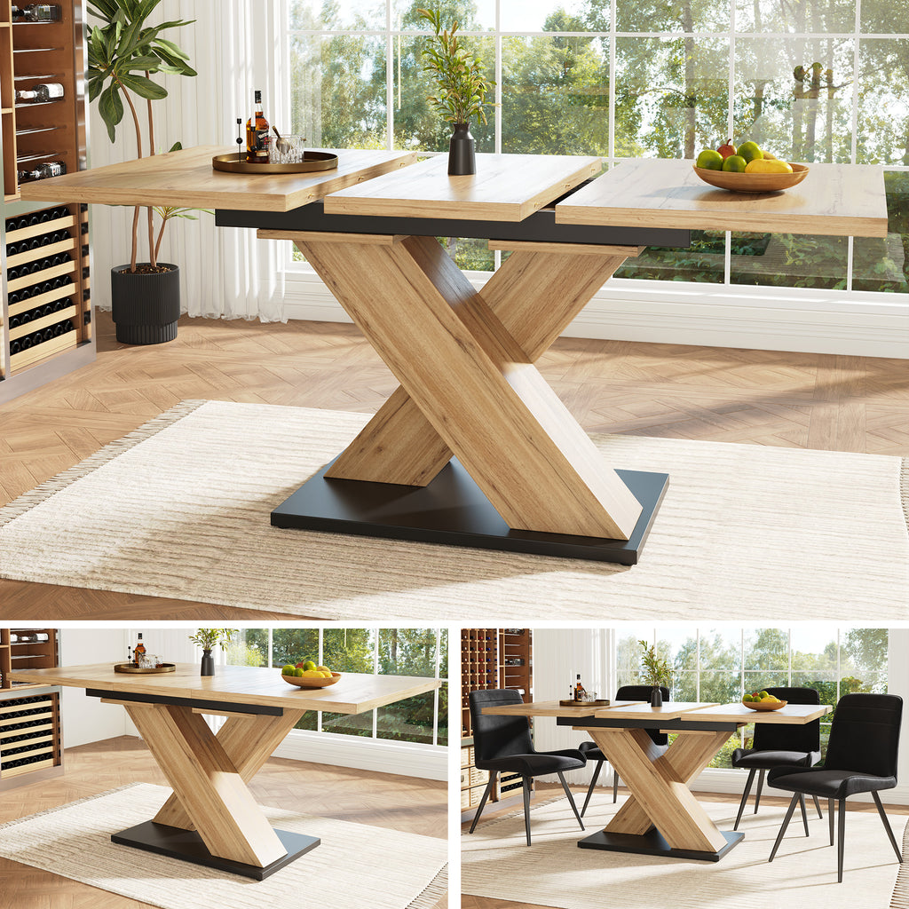 Dining table telescopic table (119-158.5×80 cm), kitchen table, extendable table, extendable to 119-158.5 cm with the help of internal inserts, for kitchen and living room, wood-coloured
