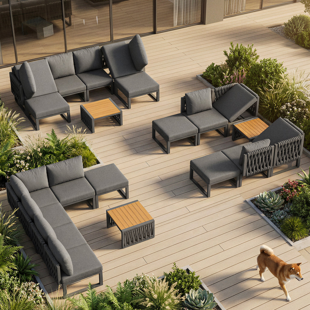 Garden Furniture Set with High-Quality Seat & Back Cushions, Garden Lounge Armchairs for 6 People, Outdoor Daybed, Adjustable Backrest Angle, Gray