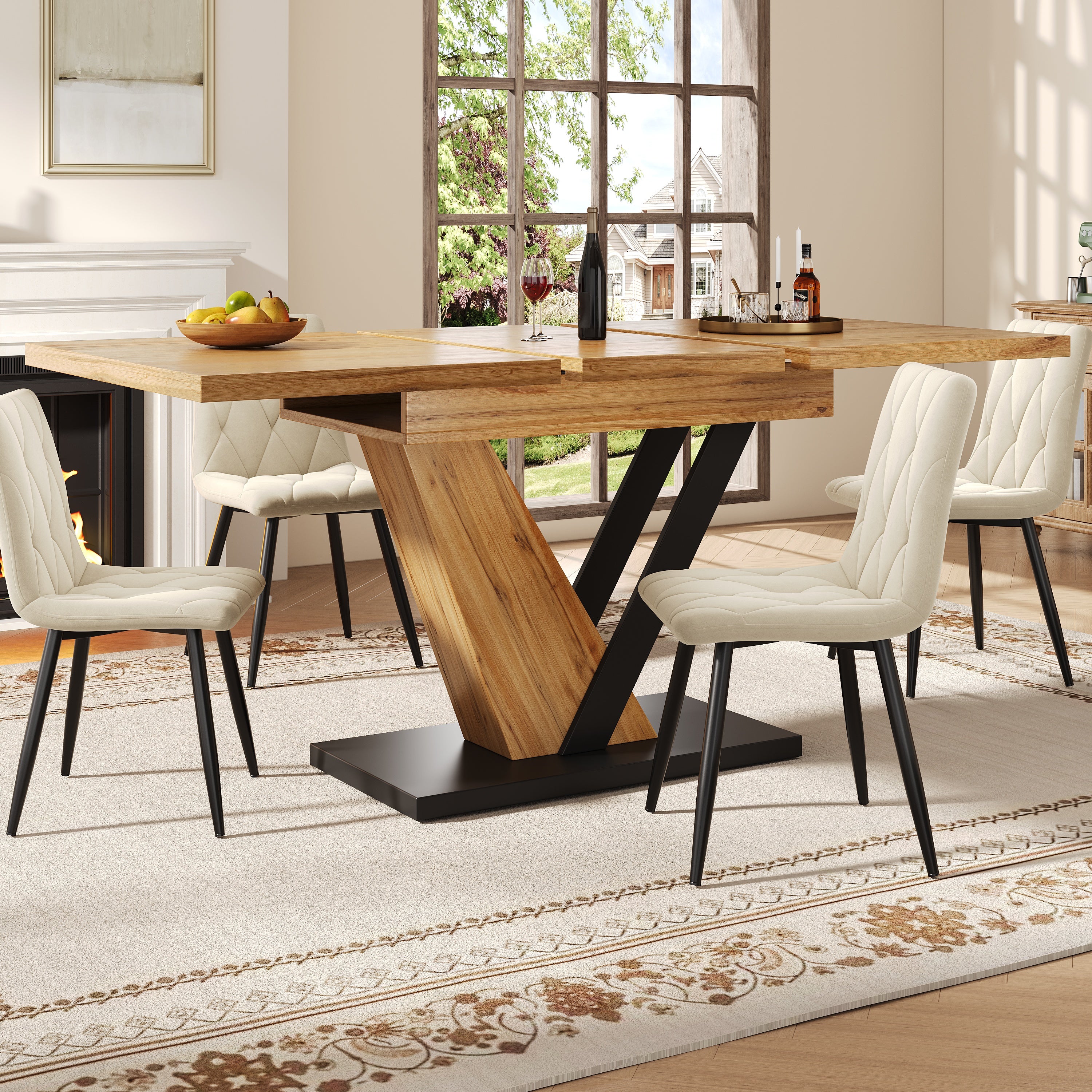 Extendable dining table (120–160 x 75 x 75.5 cm), table, kitchen table, extendable table, extends to 160 cm, suitable for kitchen and living room, tabletop with wood grain finish