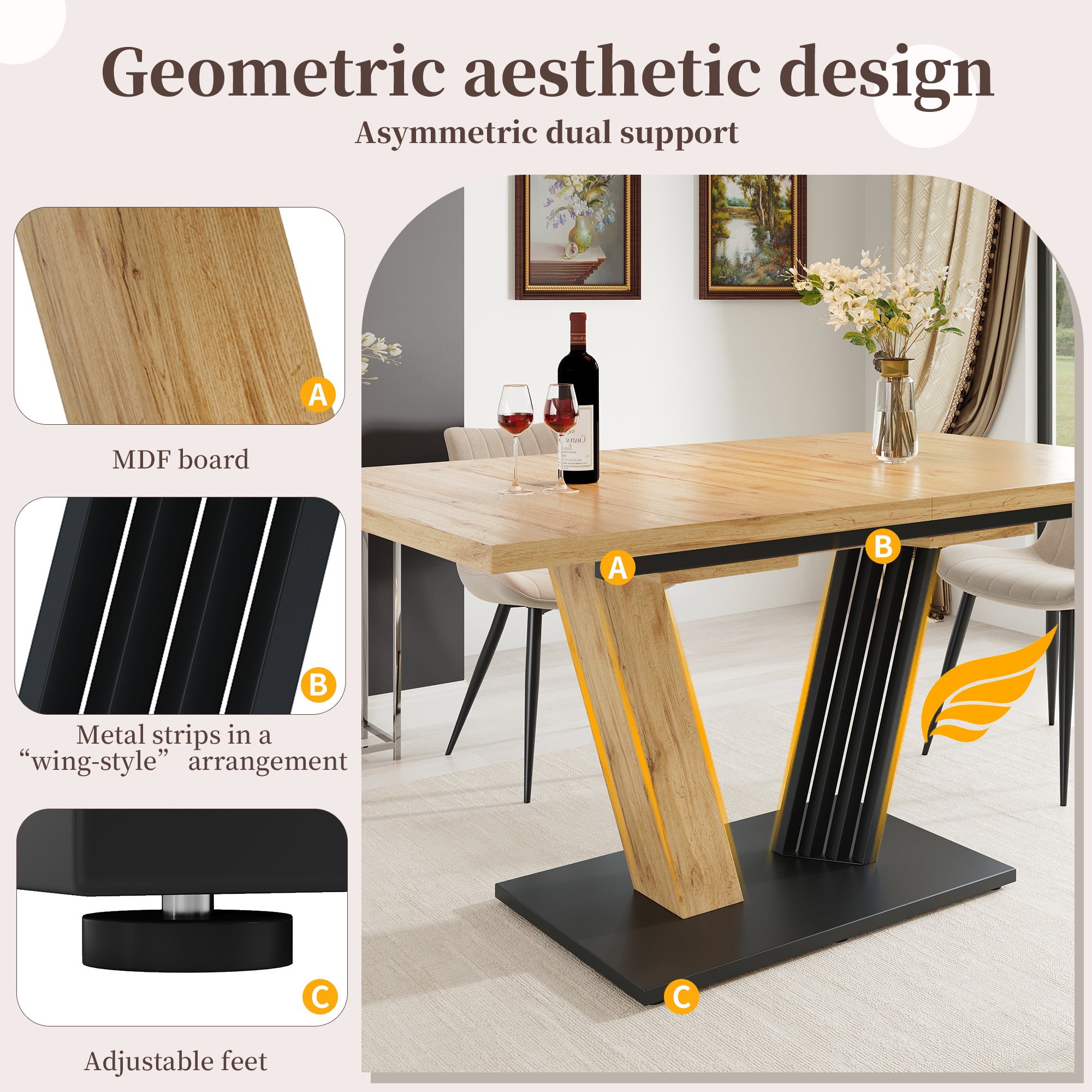 Extendable table 120-160 x 80 x 76 cm, Kitchen table, extendable to 160 cm, suitable for kitchen and living room, tabletop with wood grain finish