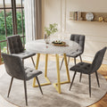 Dining Table Set (5 Pieces), Dining Table Set with 4 Chairs, Modern Kitchen Table Set, 80 cm Diameter Round Kitchen Table with Gold Metal Legs, White MDF Table Top, Dark Grey Velvet Dining Chairs