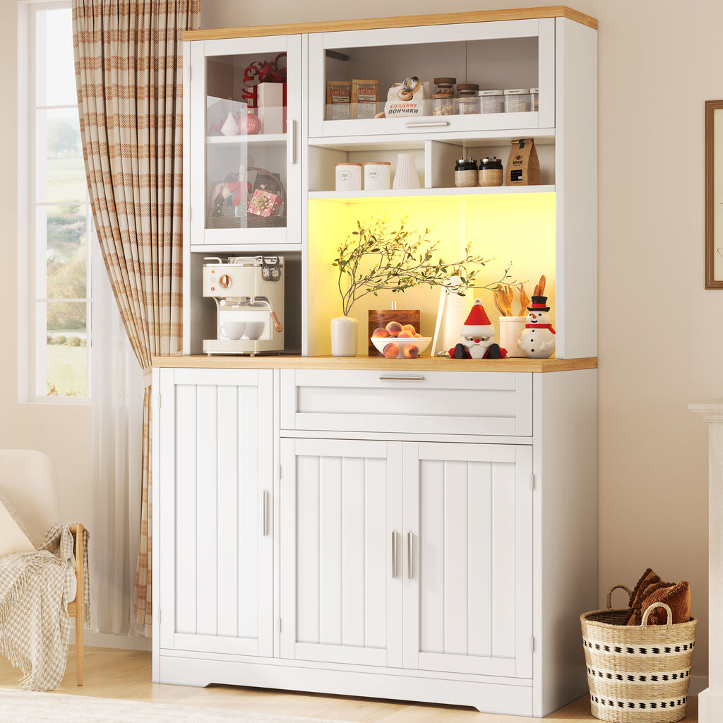 Tall Display Cabinet with LED Lighting - 104x40x180 cm Kitchen & Living Room Storage, White/Black