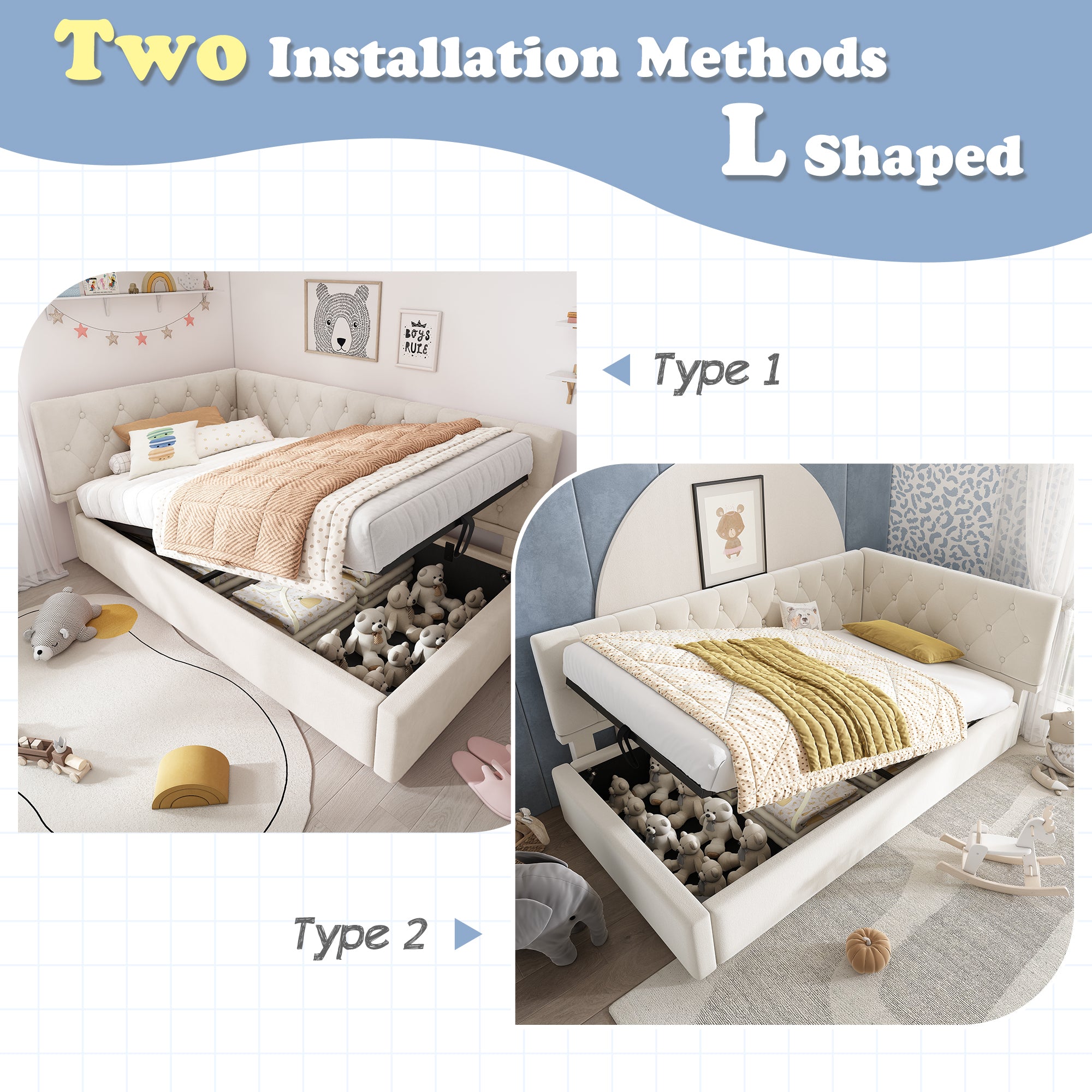Daybed Upholstered Bed with Storage, 3FT Single Sofa Bed 90 x 190 cm, Ottoman Bed with Hydraulic Storage, Metal Slatted Bed Frame, Velvet, Beige (No Mattress)