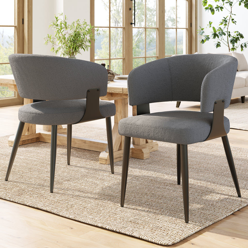 Modern Dining Chairs set of 2,Dining Room Chairs with Metal Legs – Upholstered Fabric Dining Room Chairs with Curved Backrest, Soft Cushion Seat and Sturdy Metal Frame
