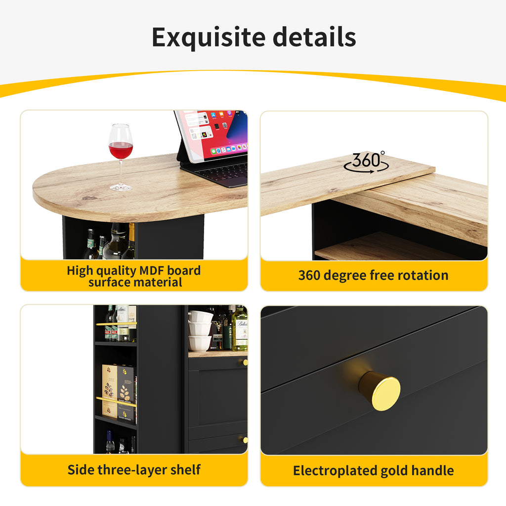 360° Swivelling Bar Table (Main Body 105 x 39 x 102 cm), with 4 Drawers and Open Shelves, Suitable for Dining Room/Study/Living room etc.