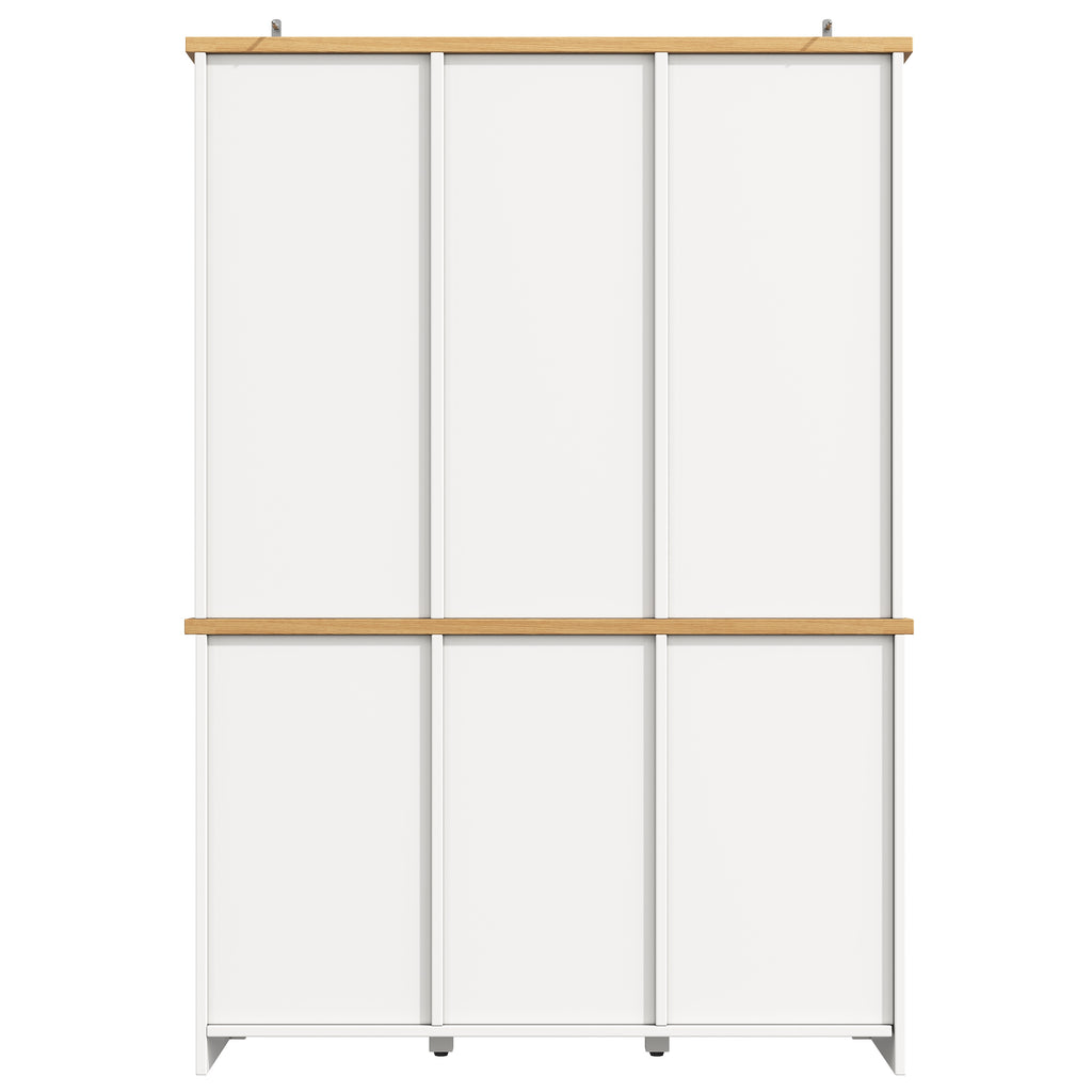 Kitchen Pantry Cabinet with Wine Rack, 185cm Tall Storage Cabinet with Glass Doors, 5 Drawers & Adjustable Shelves, White
