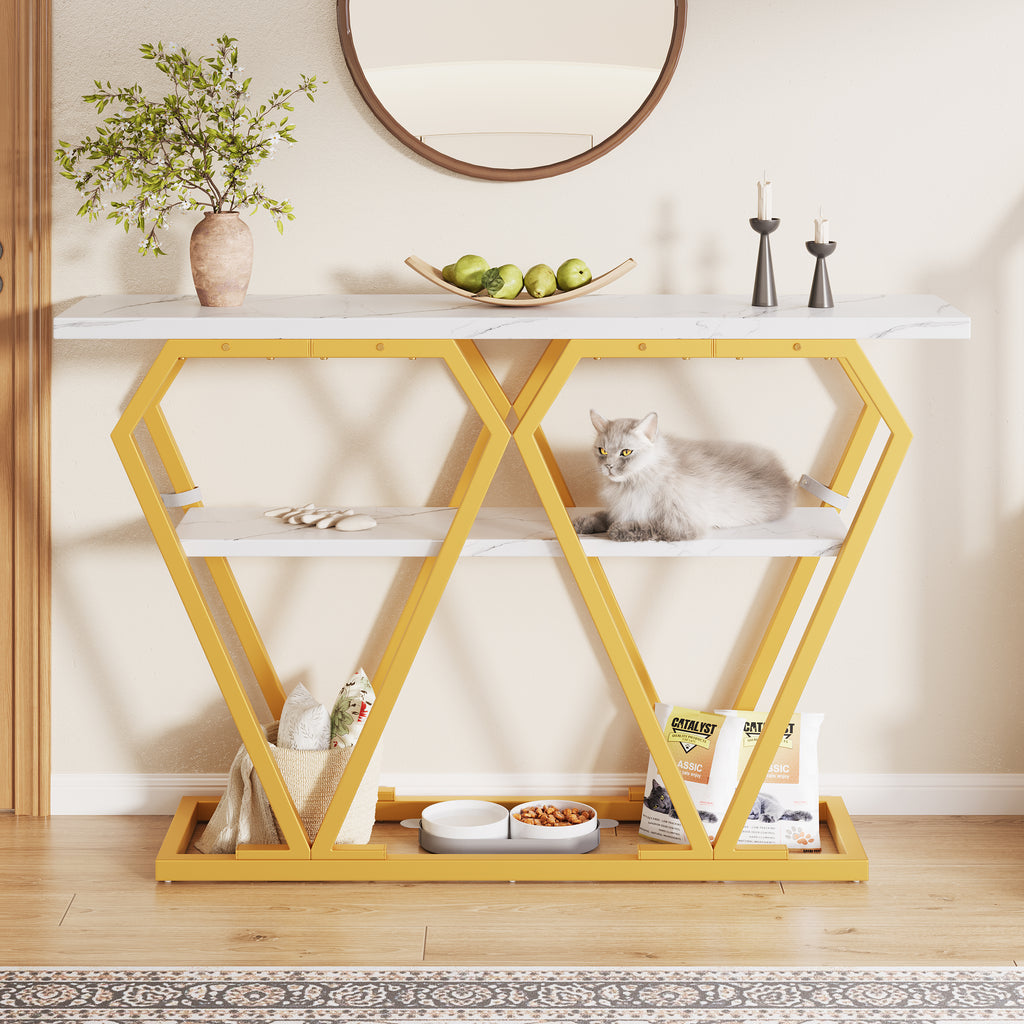 Console table (1 piece) - 120 x 29.5 x 80 cm - Dining & kitchen table, balcony table - Wooden table with marble-look top