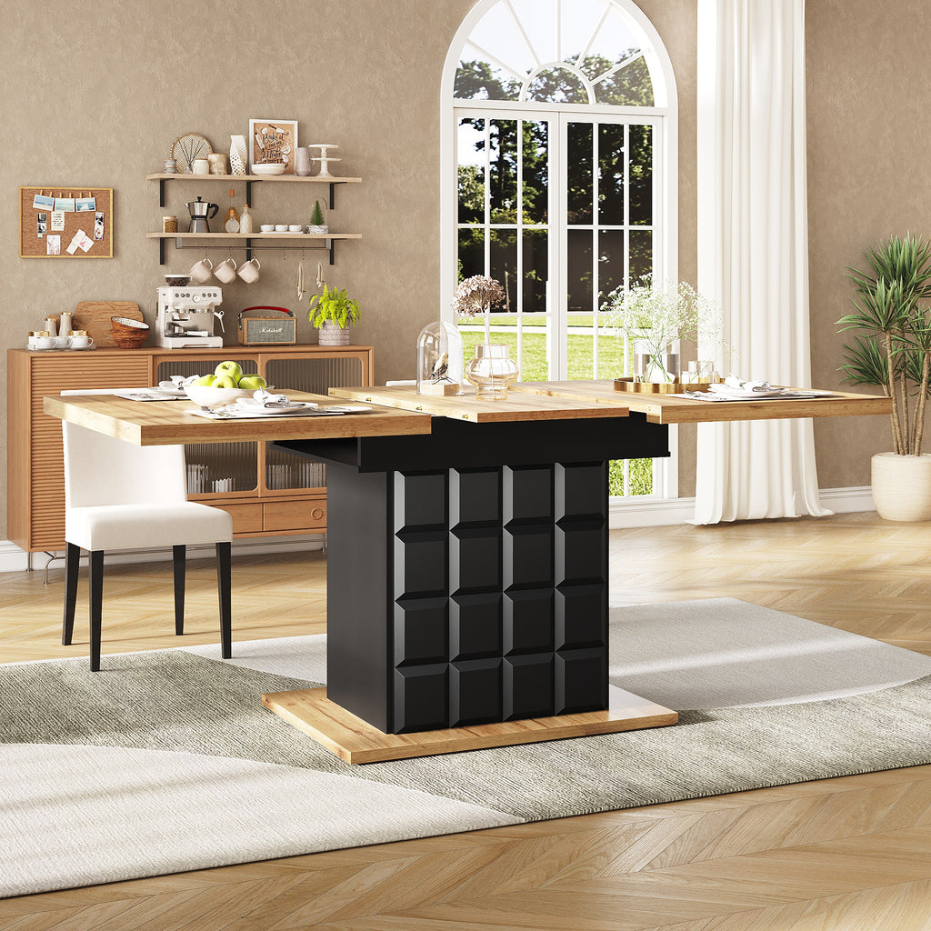 Telescopic dining table (110-140×80cm), foldable kitchen table for 4-6 people, extendable dining table, space-saving kitchen table, for kitchen and living room, table with a checked pattern