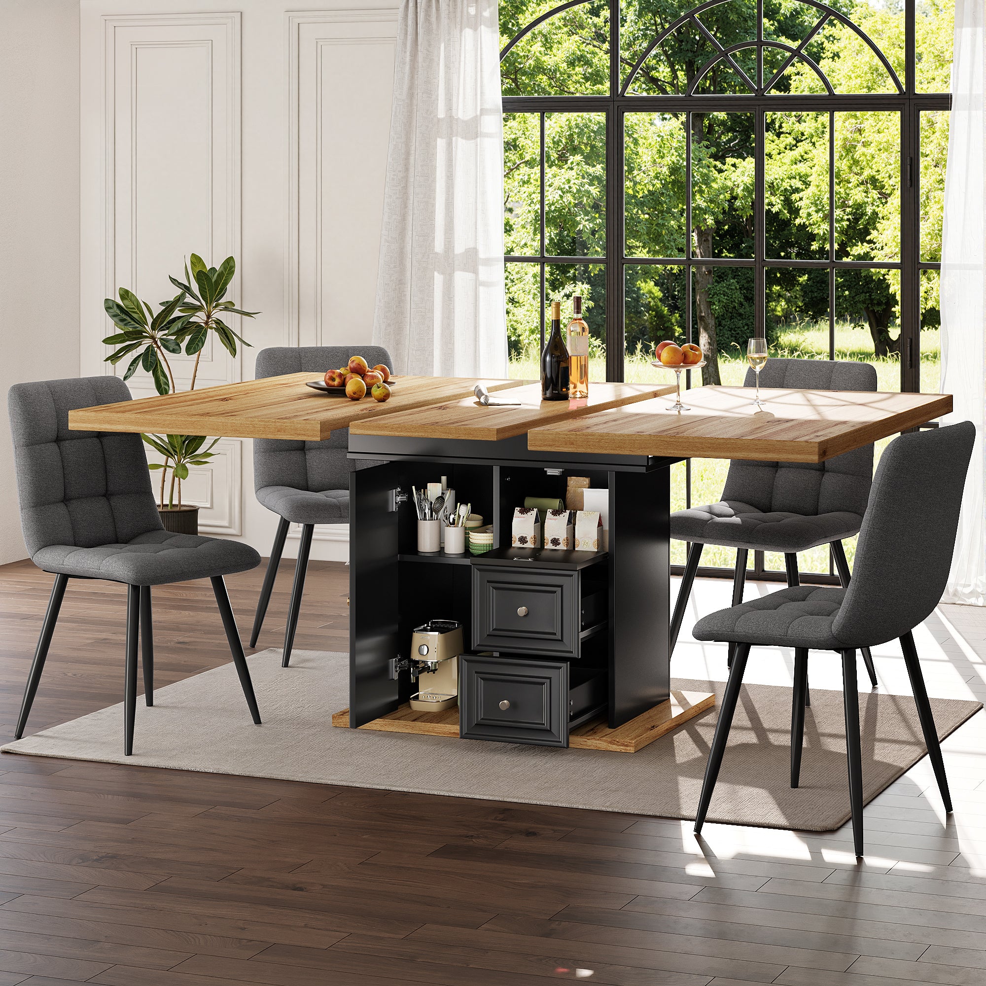 Extendable dining table 110(140) x 80 x 75 cm, wooden table for kitchen & dining room - 6 people dining table - dimensions suitable for terrace and garden