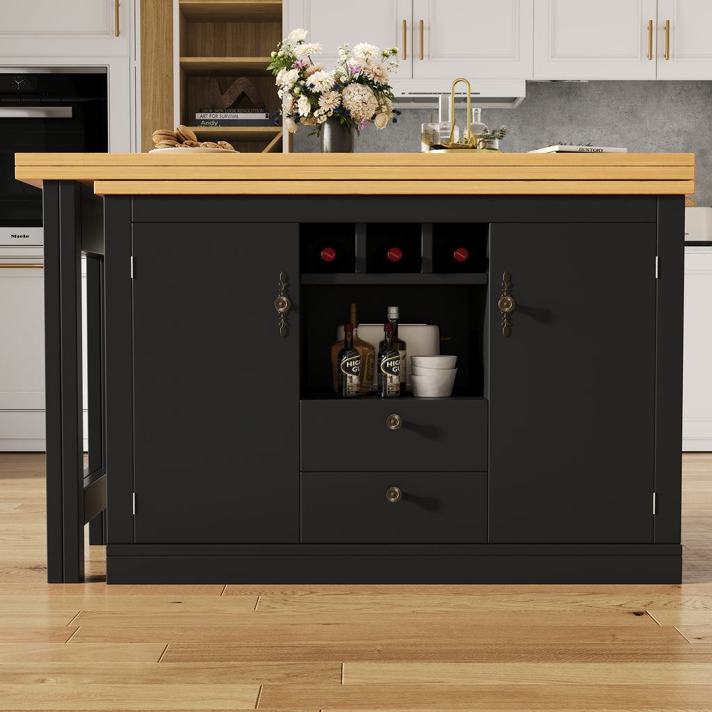360° rotation, bar table (main body 120-180 x 40 x 76 cm), coffee bar furniture, rotatable dining bar with storage, kitchen island, double doors with wine rack, adjustable shelves, open storage space
