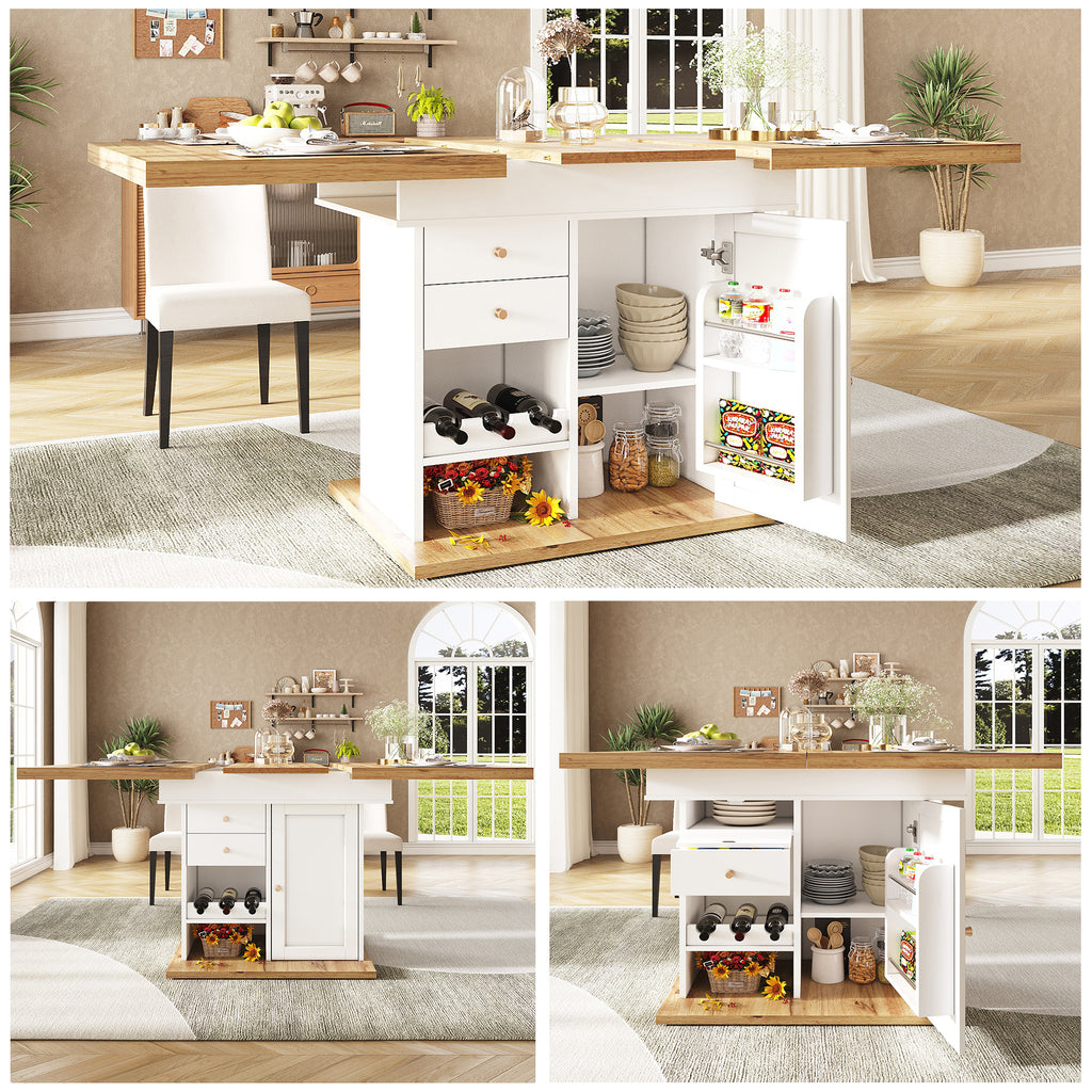 Extendable Dining Table Telescopic Table (110-140×80cm), Foldable Kitchen Table for 4-6 People, Expandable Dining Table, Space-Saving Kitchen Table, for Kitchen and Living Room, Table with Snack Rack