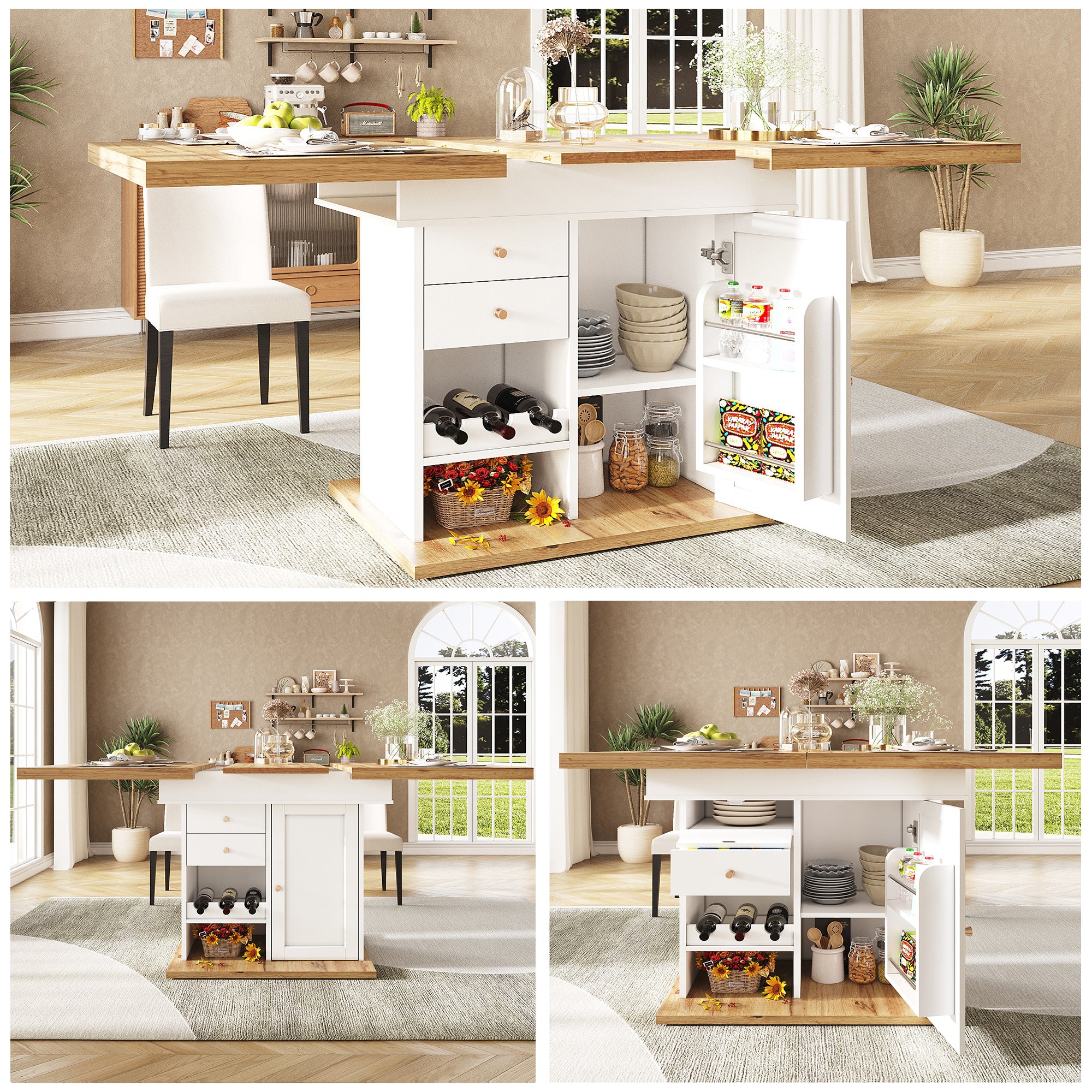 Extendable Dining Table Telescopic Table (110-140×80cm), Foldable Kitchen Table for 4-6 People, Expandable Dining Table, Space-Saving Kitchen Table, for Kitchen and Living Room, Table with Snack Rack