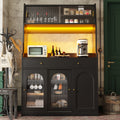 Kitchen Cabinet(120*40*180cm), Tall Cabinet, Display Cabinet, Buffet Cabinet with Adjustable Shelves, Dining Room Cabinet with 2 Drawers, Sideboard with LED Lighting, Variable Light Colors, Black