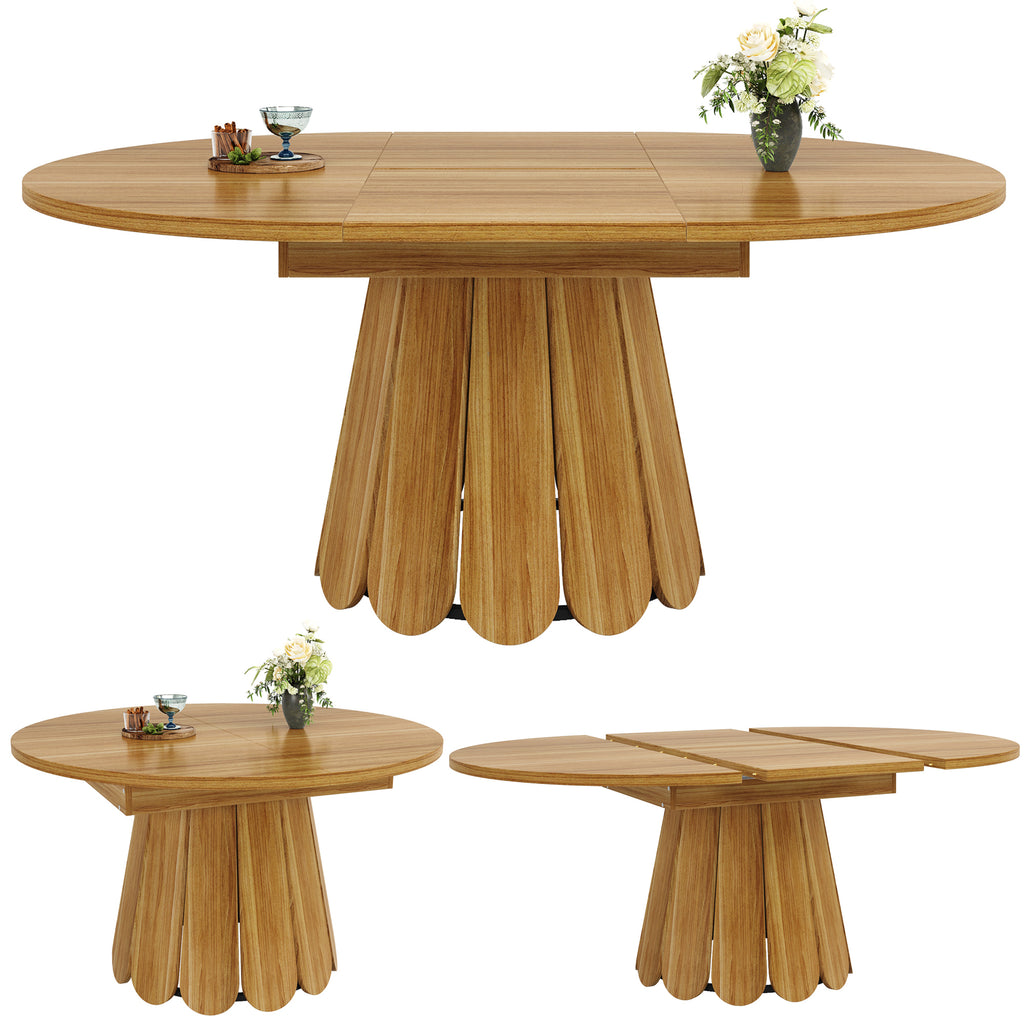 Extendable dining table, dining room table, kitchen table, balcony table, wooden dining table Round dining table, extends to oval, 118–158 cm, seats up to 6 people, wood