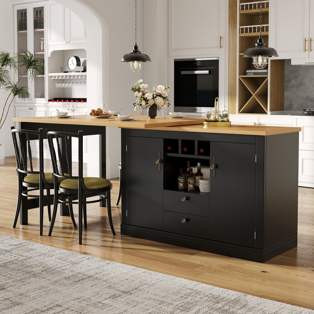 360° rotation, bar table (main body 120-180 x 40 x 76 cm), coffee bar furniture, rotatable dining bar with storage, kitchen island, double doors with wine rack, adjustable shelves, open storage space