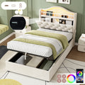 3ft Single Hydraulic Bed in Velvet, LED Bed Frame with Charging Station & Diamond Tufted Headboard, Multi-zone Storage, Solid & Stable Base,Beige (No Mattress)