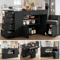 Adjustable Kitchen Island with Bar Stools - Sideboard & Cabinet with 6 Drawers, Width 140-70cm, White/Black