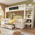 Bunk Beds for Kids, Staircase Bunk with Drawers and Chalkboard, Children's Bed with Storage Space, Double Bunk Bed for Family with Multiple Children, (90+135) x 190 cm, Solid Wood, White