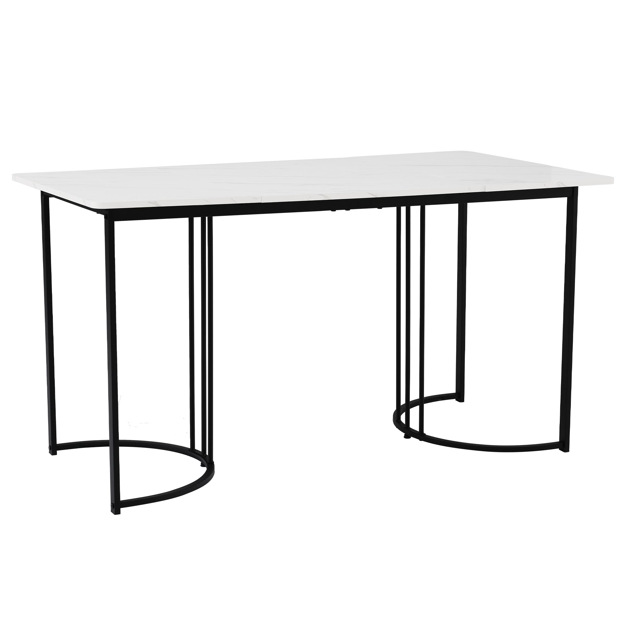 140 x 80cm Dining Table,(1-pcs), Modern Kitchen Table, Metal Frame Rectangular Dining Table in Modern Marble Pattern Kitchen Table with Adjustable Feet for Dining Room Living Room, White/Black