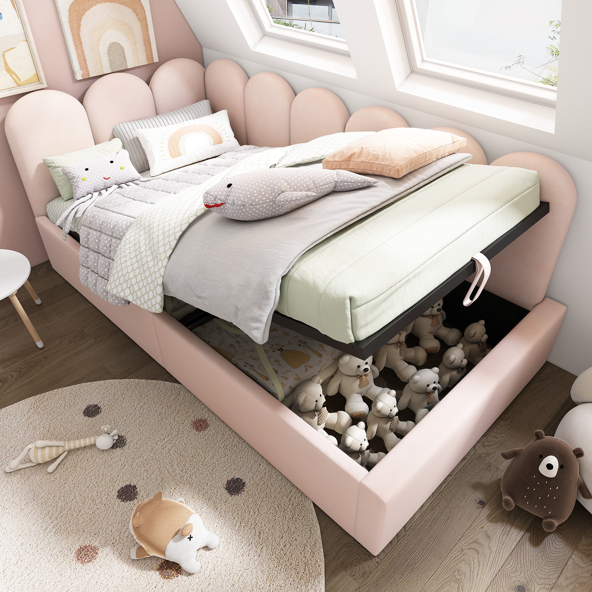 Upholstered Daybed Bed With Storage,Ottoman Bed 3FT Single Sofa Bed 90X190cm, Daybed With Hydraulic Storage Bed Frame, With Metal Slatted Frame, Velvet, Pink (No Mattress)