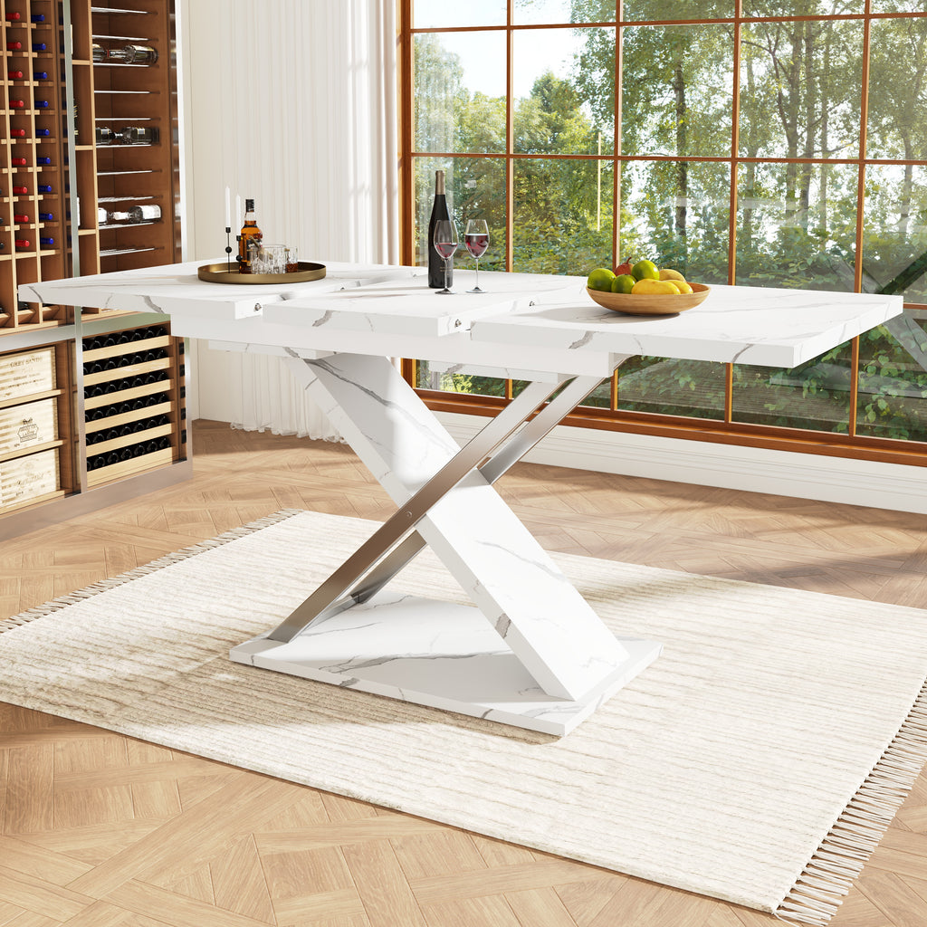 Extendable dining table (118–157 × 75 cm), kitchen/living room table, side table, dining table with cross legs, Minimalist dining table