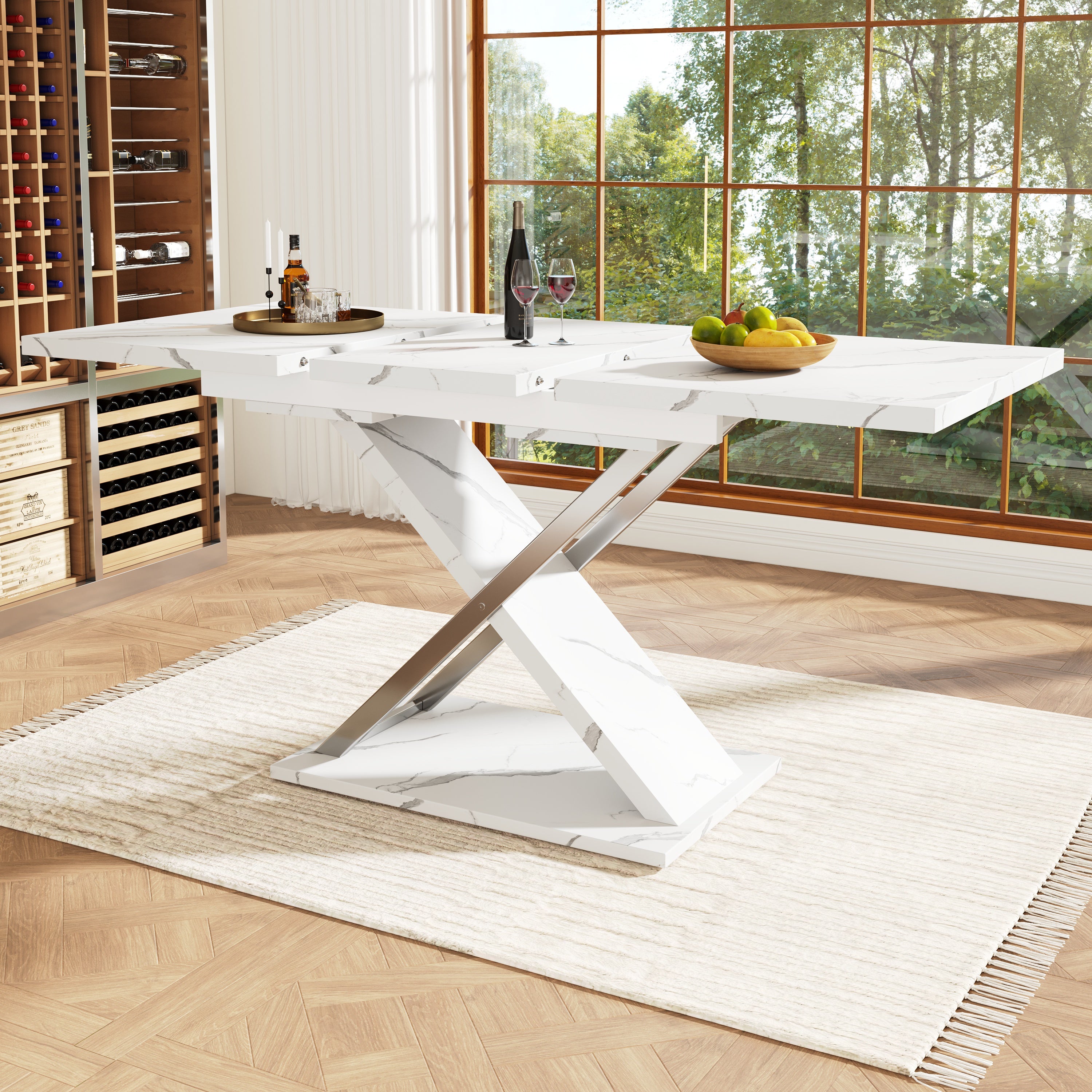 Extendable dining table (118–157 × 75 cm), kitchen/living room table, side table, dining table with cross legs, Minimalist dining table