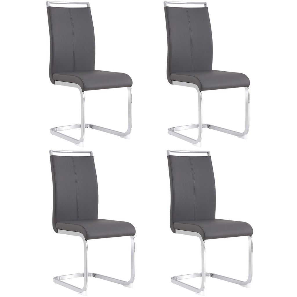 Cantilever chair, chrome-plated metal frame, can hold up to 120 kg, softly padded with imitation leather cover, gray (set, 4 pieces)