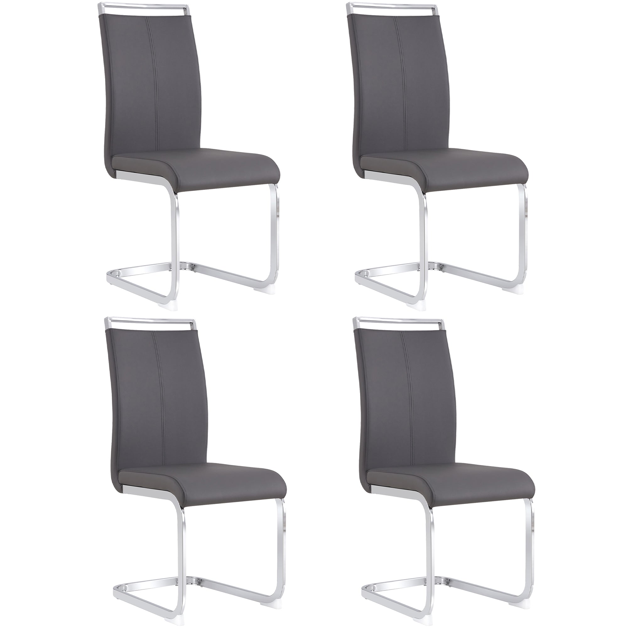 Cantilever chair, chrome-plated metal frame, can hold up to 120 kg, softly padded with imitation leather cover, gray (set, 4 pieces)