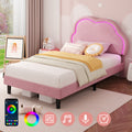 3ft Single Upholstered Bed with LED Adjustable Cute Cloud Headboard, Soft Velvet Bed Frame with Solid Wood Slat, No Box Spring Needed, Easy Assembly, Pink (No Mattress)