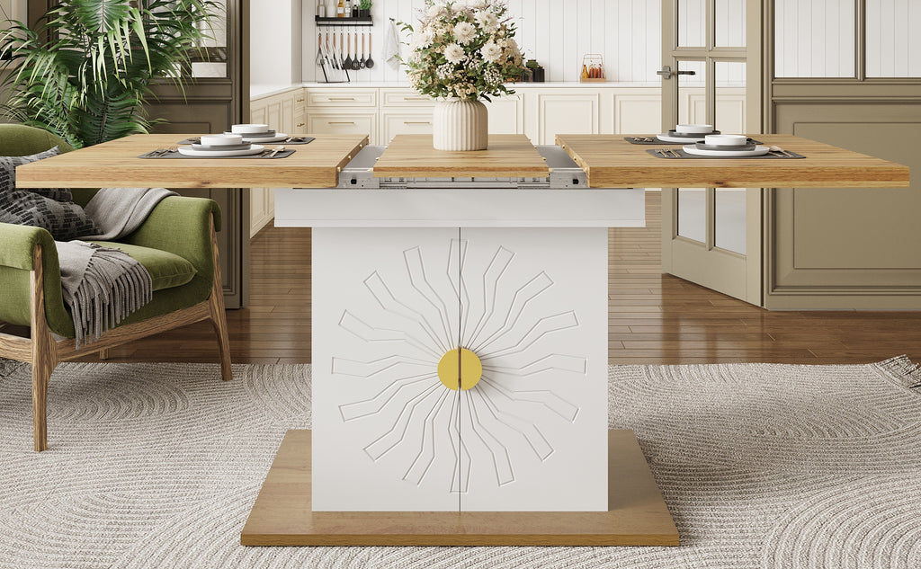 Dining Table, Table, Extension Table for Kitchen & Living Room, 110(140) x 70 x 76 cm, Wood Veneer with Sun-Relief, Generous Storage Space