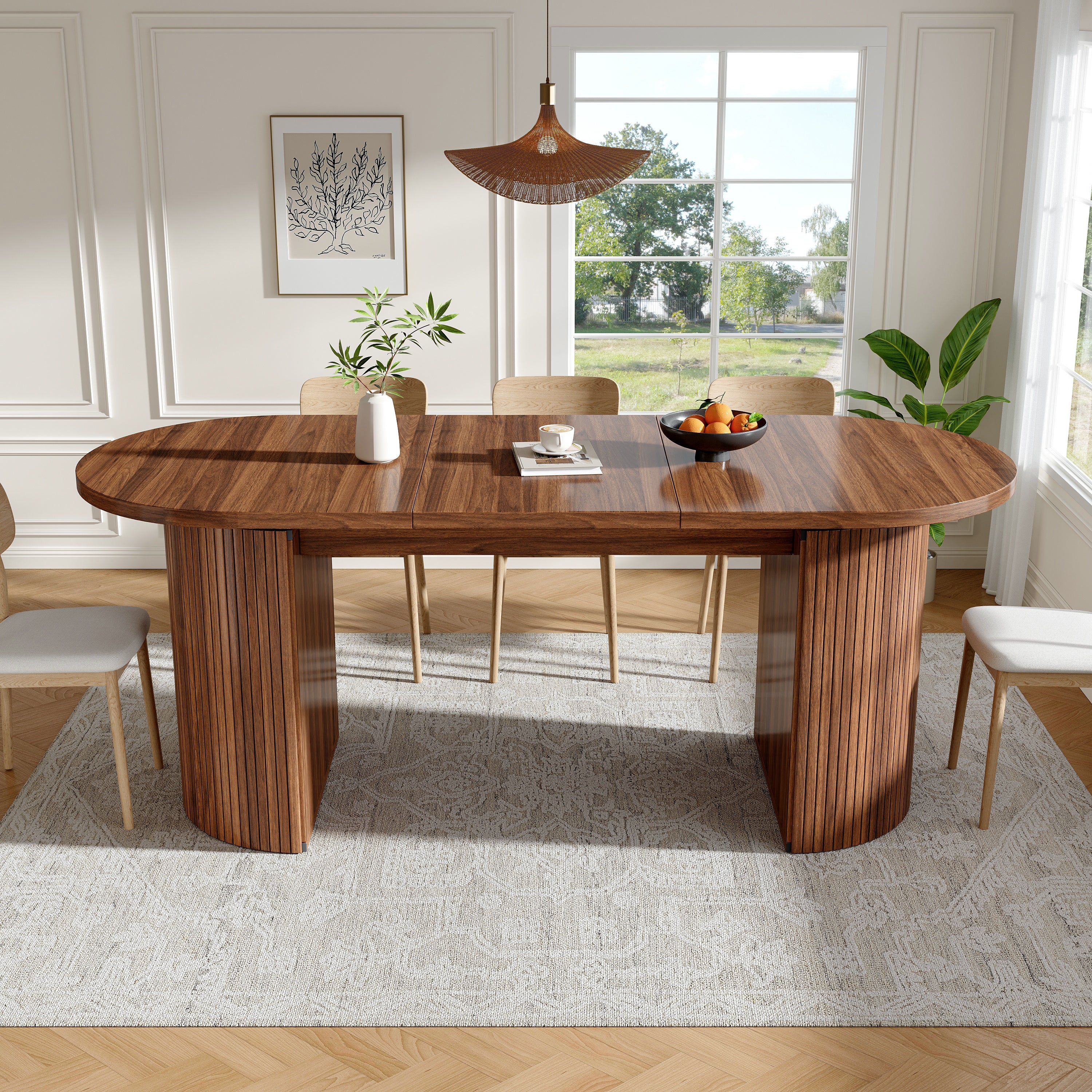 Extendable dining table with hidden storage compartment, thickened tabletop for high stability, flexibly adaptable for small spaces, kitchen, study and living room, dark brown