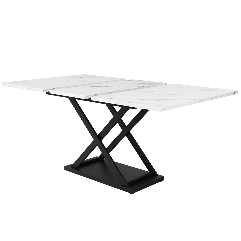 Dining set (5-piece), extendable dining table set for 4 people, 160×80×75cm dining table with 4 dining chairs, black velvet dining chairs, white marble dining table