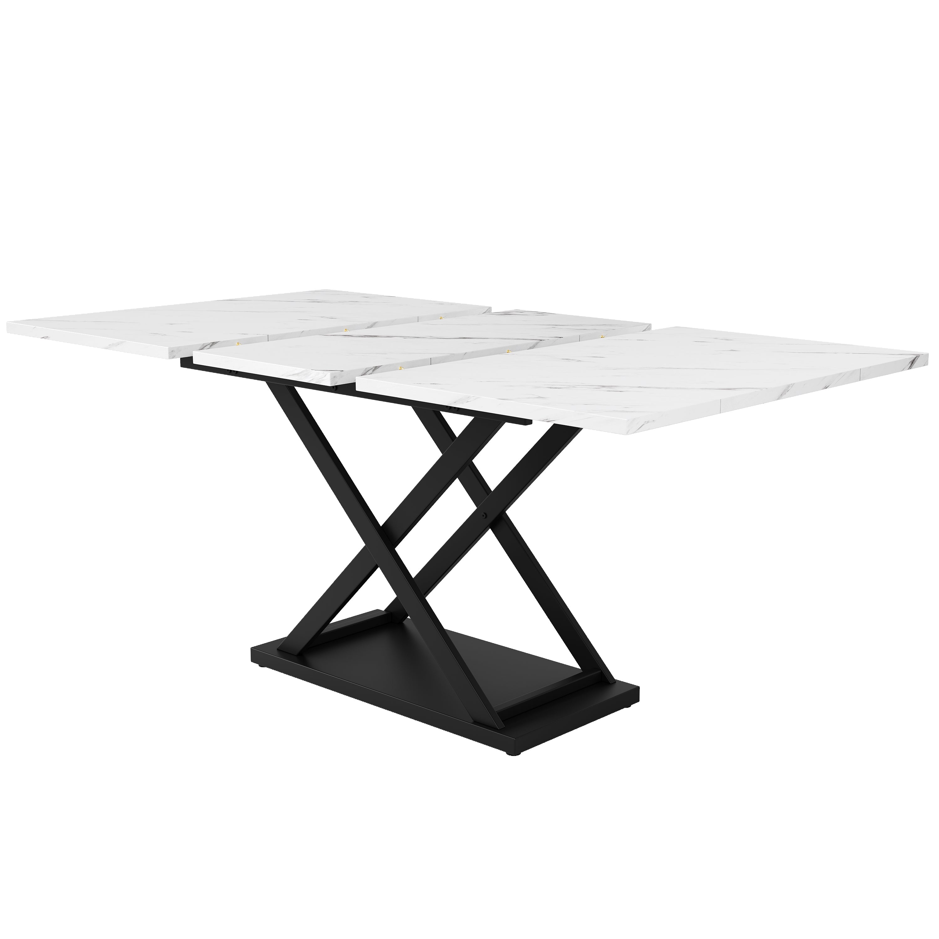 Dining set (5-piece), extendable dining table set for 4 people, 160×80×75cm dining table with 4 dining chairs, black velvet dining chairs, white marble dining table
