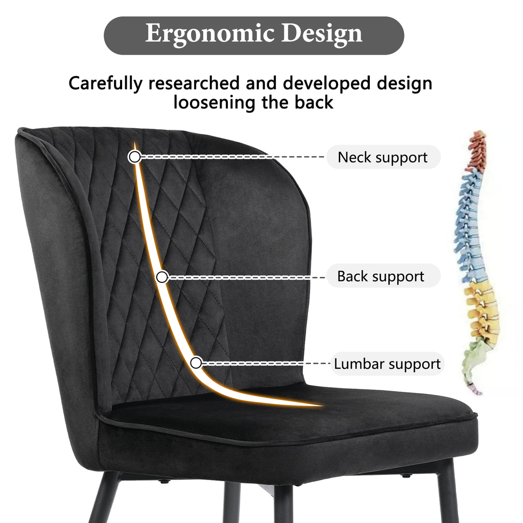 Velvet  dining chair (4 pcs), black, Modern Vanity Chair Kitchen Accent Occasional Chair with Metal Legs for Dining Room Living Room,upholstered chair  with backrest,seat in velvet metal frame