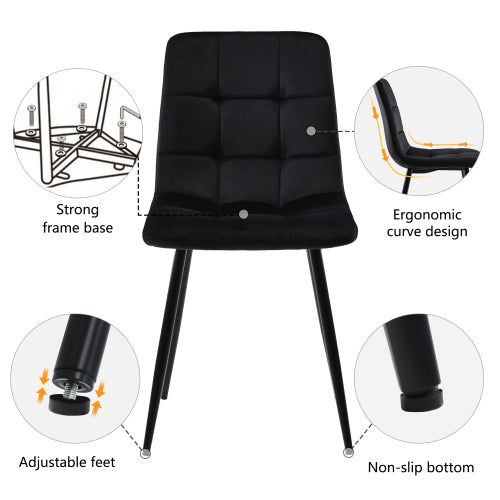Dining table set (5-piece), dining table set with 4 chairs, kitchen table set, round dining table with 100 cm diameter and golden metal legs, white MDF table top, black velvet dining chairs