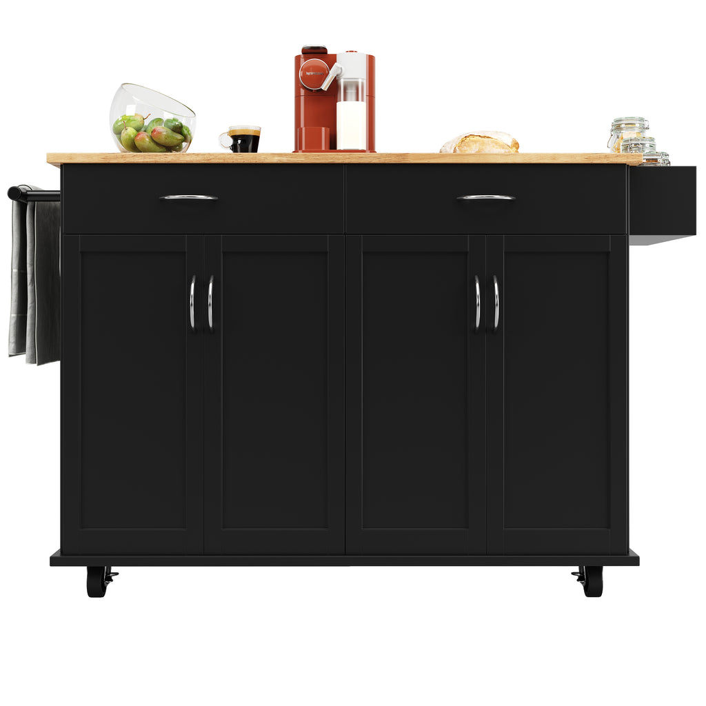 Rolling Kitchen Island Storage Trolley with Large Cabinet, 2 Drawers, Adjustable Shelf, Spice&Towel Rack, Sideboard Cupboard Cabinet Cart, Dining Room Organiser, Black